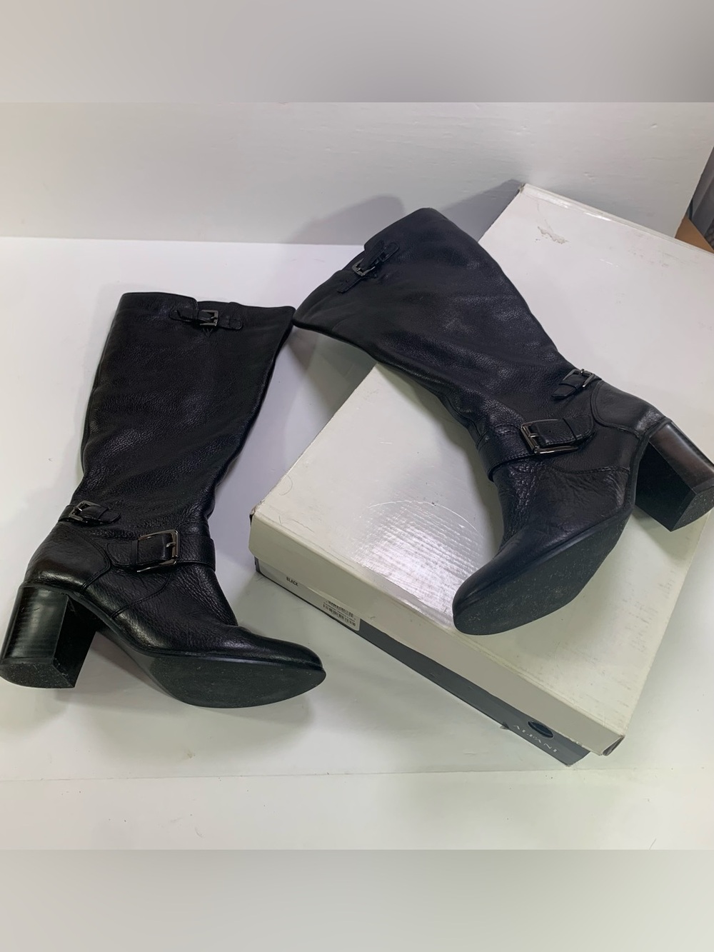 Alfani Pebble Leather Maren Black Leather Mid-Calf Heeled Boots - 8